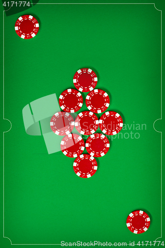 Image of The poker chips on green background