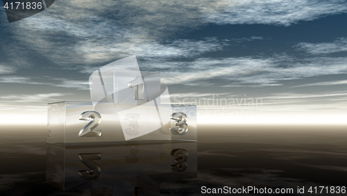 Image of glass winner podium under cloudy sky - 3d illustration