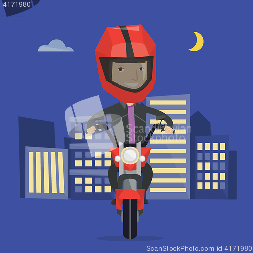 Image of Man riding motorcycle at night vector illustration