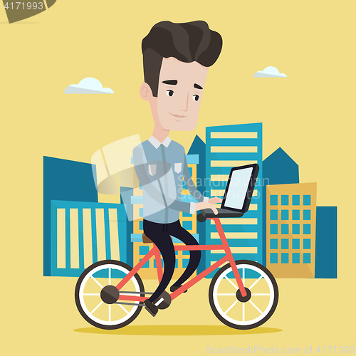 Image of Man riding bicycle in the city vector illustration