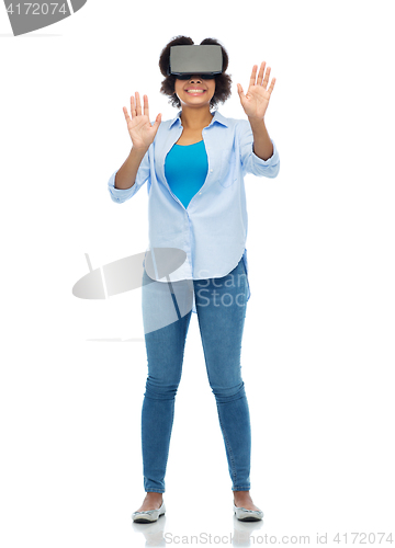 Image of woman in virtual reality headset or 3d glasses