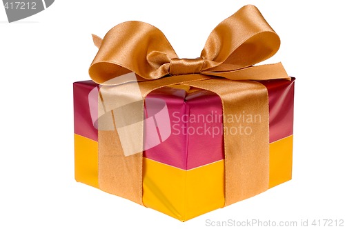 Image of Presents with gold ribbon isolated on white background