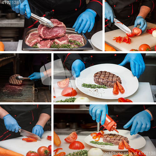 Image of Chef preparing meat steak