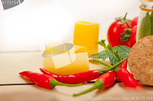 Image of Italian pasta paccheri with tomato mint and chili pepper