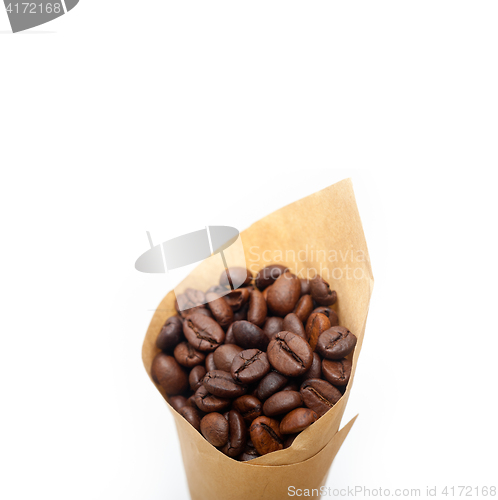 Image of espresso coffee beans on a paper cone