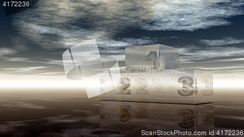 Image of glass winner podium under cloudy sky - 3d illustration