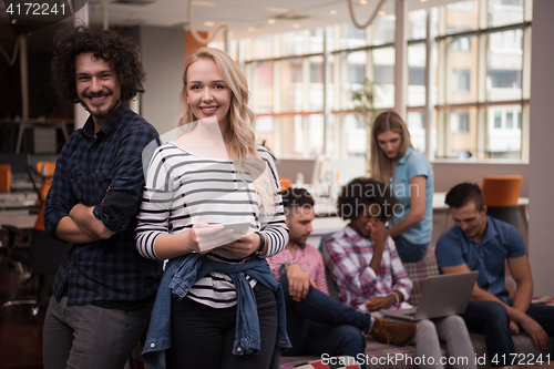 Image of Multiethnic startup business team on meeting two in front of the