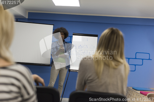 Image of Black woman Speaker Seminar Corporate Business Meeting Concept