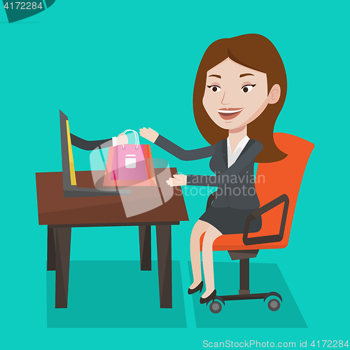 Image of Woman shopping online vector illustration.