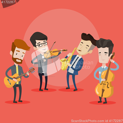 Image of Band of musicians playing on musical instruments.