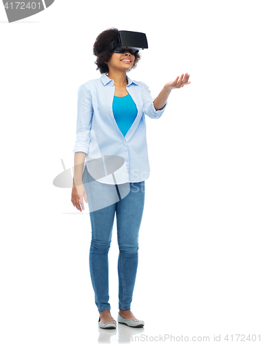 Image of woman in virtual reality headset or 3d glasses