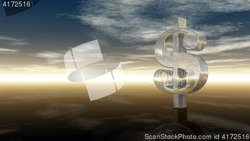 Image of glass dollar symbol under cloudy blue sky - 3d illustration