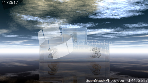 Image of glass winner podium under cloudy sky - 3d illustration