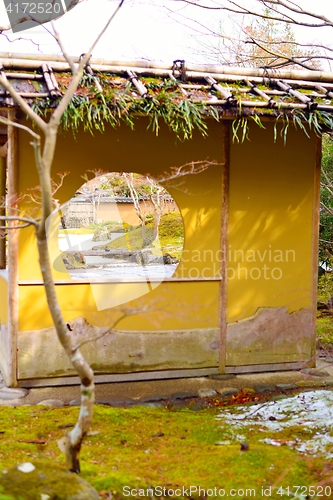 Image of Round window in rock garden in Matsushima
