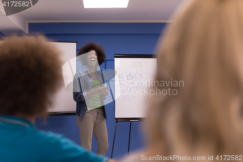 Image of Black woman Speaker Seminar Corporate Business Meeting Concept