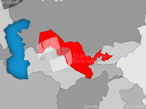 Image of Uzbekistan in red on globe
