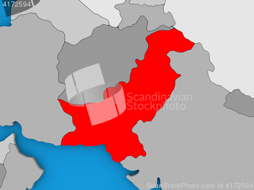 Image of Pakistan in red on globe