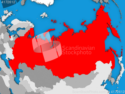 Image of Russia in red on globe