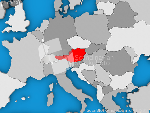 Image of Austria in red on globe