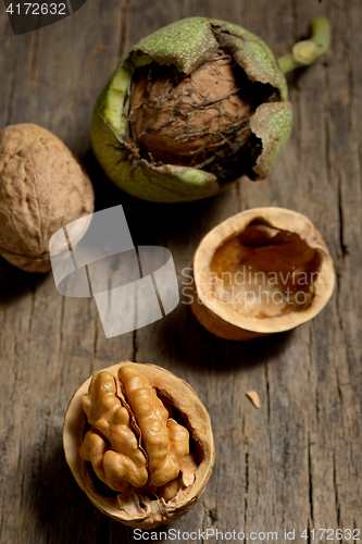 Image of walnuts details on old wood