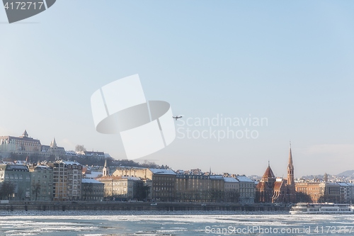 Image of Frozen Danube river in Hungary wit UAV drone