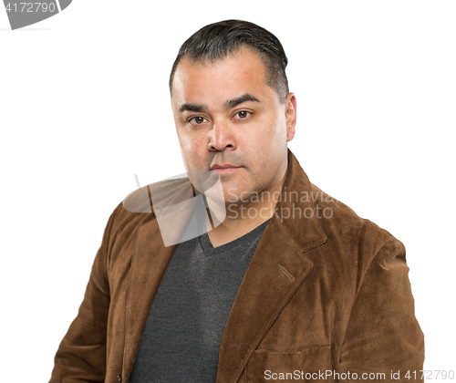 Image of Handsome Young Hispanic Male Headshot Portrait Against White Bac