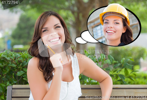 Image of Thoughtful Young Woman with Herself as a Contractor or Builder I