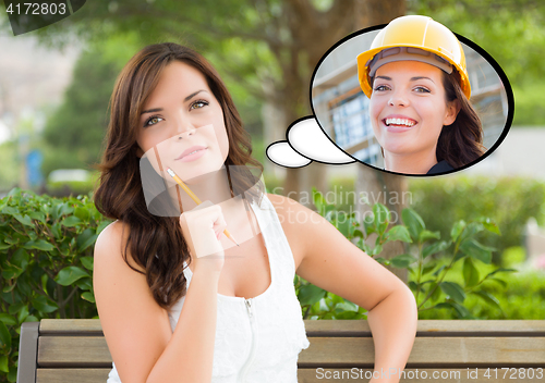 Image of Thoughtful Young Woman with Herself as a Contractor or Builder I