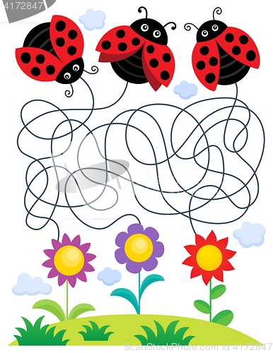 Image of Maze 25 with ladybugs and flowers