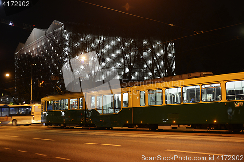 Image of HELSINKI, FINLAND – MARCH 9, 2016: night view of the street Ma