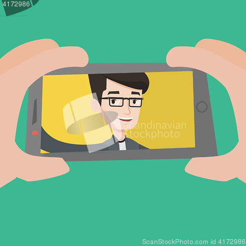 Image of Young man making selfie vector illustration.