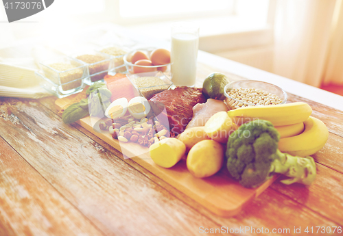 Image of close up of different food items on table