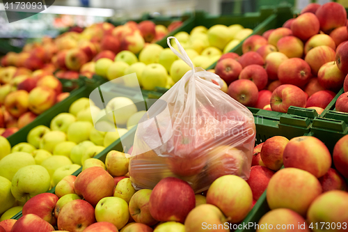 Image of ripe apples at grocery store or market