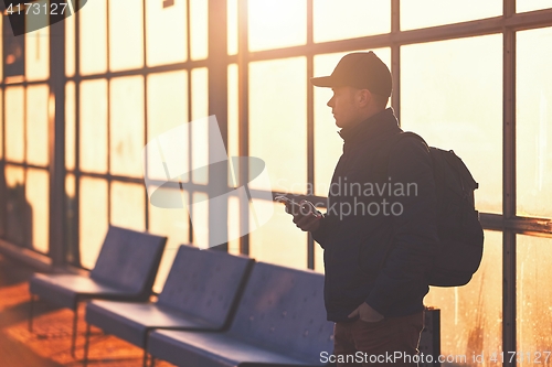 Image of Traveler at the sunset