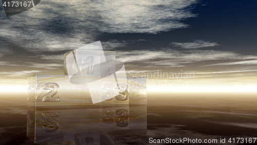 Image of glass winner podium under cloudy sky - 3d illustration