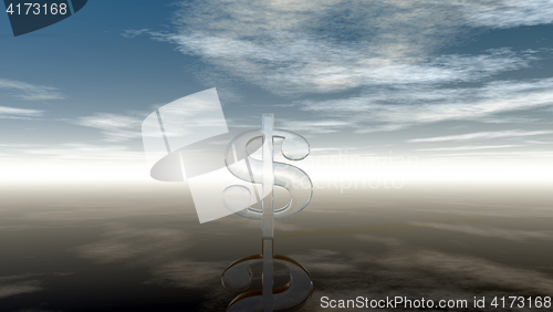 Image of glass dollar symbol under cloudy blue sky - 3d illustration