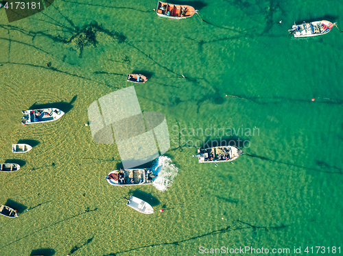 Image of Aerial View Fishing Boats in Harbor