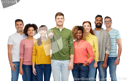 Image of international group of people showing thumbs up