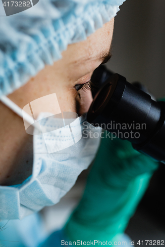 Image of Close up view of scientist eye