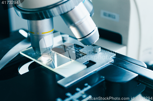 Image of Modern microscope in the laboratory.