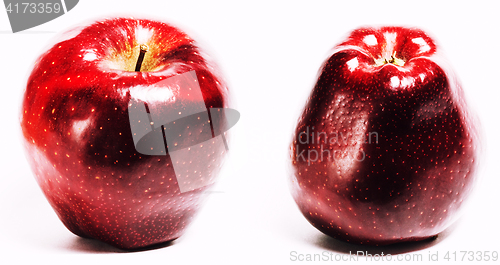 Image of collage with one red apple isolated on white