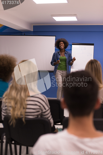 Image of Black woman Speaker Seminar Corporate Business Meeting Concept