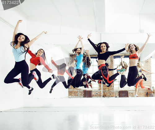 Image of Women doing sport in gym, healthcare lifestyle people concept, modern loft studio close up