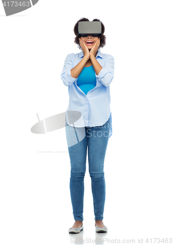 Image of woman in virtual reality headset or 3d glasses