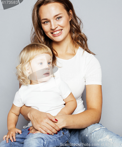 Image of mother with daughter together on white background happy smiling, cute family close up, lifestyle people concept, cool real modern woman isolated