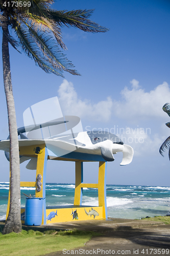 Image of new bus stop on main road Sally Peachie Corn Island Nicaragua Ce