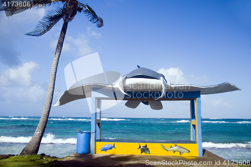 Image of new bus stop on main road Sally Peachie Corn Island Nicaragua Ce