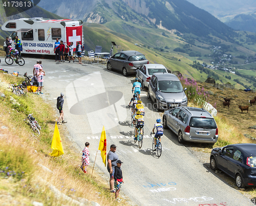 Image of Group of Cyclists on the Mountains Roads - Tour de France 2015