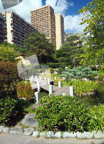 Image of Japanese Garden walkway path in Monte Carlo Monaco Europe condom