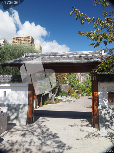 Image of Monte Carlo entrance to Japanese Garden municipal park on the Av